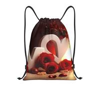 RLDOBOFE Sac à dos à cordon de serrage pliable avec cordon de serrage pour la Saint-Valentin et les voyages, Noir/blanc, M