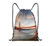 RLDOBOFE Sac à dos à cordon de serrage pliable avec cordon de serrage pour le voyage Golden Gate Bridge, Noir/blanc, S