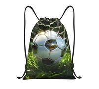 RLDOBOFE Sac à dos à cordon de serrage pliable avec cordon de serrage pour voyage, herbe verte, football, Noir/blanc, M