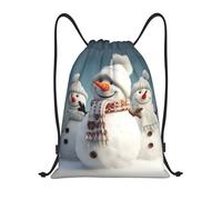RLDOBOFE Sac à dos à cordon de serrage pliable avec cordon de serrage pour voyage Motif bonhomme de neige, Noir/blanc, M