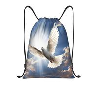 RLDOBOFE Sac à dos à cordon de serrage pliable avec cordon de serrage pour voyage Motif ciel colombe, Noir/blanc, S
