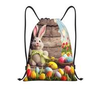 RLDOBOFE Sac à dos à cordon de serrage pliable avec cordon de serrage pour voyage Motif lapin heureux, Noir/blanc, M