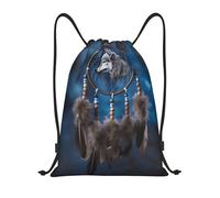 RLDOBOFE Sac à dos à cordon de serrage pliable avec cordon de serrage pour voyage Motif loup attrape-rêves, Noir/blanc, M