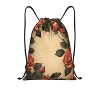 RLDOBOFE Sac à dos à cordon de serrage pliable avec cordon de serrage pour voyage Motif roses, Noir/blanc, M
