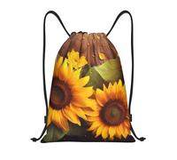 RLDOBOFE Sac à dos à cordon de serrage pliable avec cordon de serrage sur le thème des plantes et tournesol pour les voyages, Noir/blanc, M