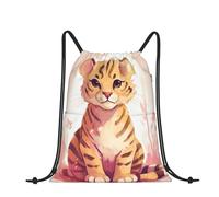 RLDOBOFE Sac à dos avec cordon de serrage et cordon de serrage - Le lion a des cheveux longs avec cordon de serrage pour les voyages, Petit tigre assis, taille unique