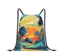 RLDOBOFE Sac à dos avec cordon de serrage et cordon de serrage - Ours polaire dessiné à la main, Palmiers sur l'île, taille unique