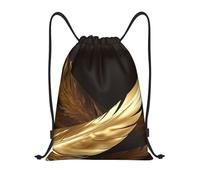 RLDOBOFE Sac à dos avec cordon de serrage et cordon de serrage - Plumes dorées - Pour voyage, Noir/blanc, M