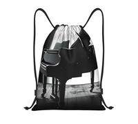 RLDOBOFE Sac à dos avec cordon de serrage, sac à dos pliable avec cordon de serrage, sac à dos pour piano et voyage, Noir/blanc, S
