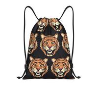 RLDOBOFE Sac à dos avec cordon de serrage, sac à dos pliable, motif tête de tigre, sac à cordon de serrage pour voyage, Noir/blanc, M