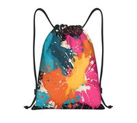 RLDOBOFE Sac à dos avec cordon de serrage, sac de sport, sac à cordon de serrage, sac à dos pliable, motif éclaboussures colorées pour les voyages, Noir/blanc, M
