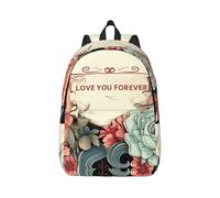 RLDOBOFE Sac à dos léger et décontracté en toile pour ordinateur portable avec inscription « Love You Forever », Noir/blanc, S