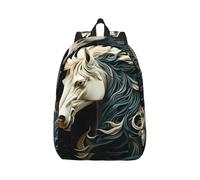 RLDOBOFE Sac à dos léger et décontracté en toile pour ordinateur portable Motif cheval, Noir/blanc, S