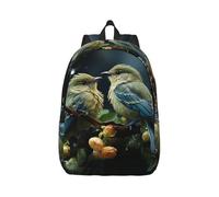 RLDOBOFE Sac à dos léger et décontracté en toile pour ordinateur portable Motif feuilles vertes et oiseaux, Noir/blanc, M