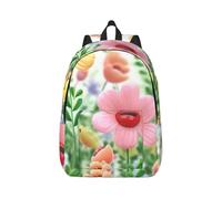 RLDOBOFE Sac à dos léger et décontracté en toile pour ordinateur portable Motif fleurs heureuses, Noir/blanc, S
