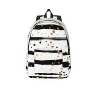 RLDOBOFE Sac à dos léger et décontracté en toile pour ordinateur portable Motif rayures à pois dorés, Noir/blanc, M
