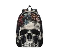 RLDOBOFE Sac à dos léger et décontracté en toile pour ordinateur portable Motif tête de mort dans l'obscurité, Noir/blanc, S