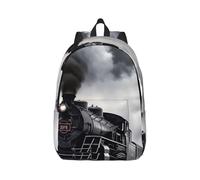 RLDOBOFE Sac à dos léger et décontracté en toile pour ordinateur portable Motif train à vapeur et nuages, Noir/blanc, M
