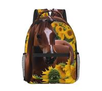 RLDOBOFE Sac à dos pour femme et homme - Léger - Décontracté - Sac à dos de voyage pour ordinateur portable - Joli sac de travail, Cheval et tournesol, taille unique