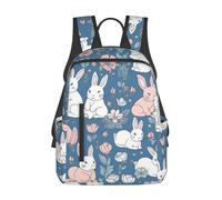 RLDOBOFE Sac à dos pour femme et homme - Léger et décontracté - Motif lignes de fleurs - Sac à dos pour ordinateur portable - Sac de travail, Fleurs et lapin, taille unique