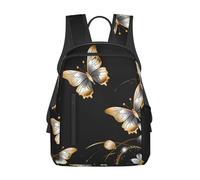 RLDOBOFE Sac à dos pour homme et femme - Léger - Décontracté - Sac à dos de voyage moderne du milieu du siècle - Sac à dos, Papillons blancs dorés et noirs, taille unique