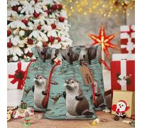 RLDOBOFE Sacs cadeaux de Noël avec cordon de serrage loutres 1 sac cadeau de Noël en toile de jute pour Halloween, Noël, bonbons, sacs cadeaux de Noël réutilisables pour décorations de fête, vacances
