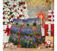 RLDOBOFE Sacs cadeaux de Noël avec cordon de serrage Texas Bluebonnets - Sac cadeau de Noël en toile de jute avec cordon de serrage pour Halloween, Noël, bonbons, sacs cadeaux de Noël réutilisables