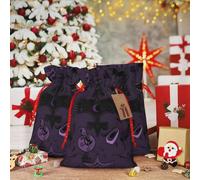 RLDOBOFE Sacs cadeaux de Noël avec cordon de serrage violet/noir gothique en toile de jute avec cordon de serrage pour Halloween, Noël, sacs cadeaux de Noël réutilisables pour décorations de fête