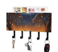 RLDOBOFE Support mural adhésif pour clés, éléphant, hibou, arbre, lune, étoile, porte-clés, noir avec 5 crochets, sans perçage, organiseur de porte-clés pour salon, porte d'entrée, couloir, bureau