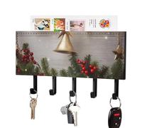 RLDOBOFE Support mural adhésif pour clés en forme d'arbre de Noël et cloches, noir avec 5 crochets, sans perçage, organiseur de porte-clés pour salon, porte d'entrée, couloir, bureau