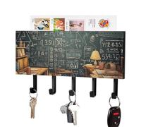 RLDOBOFE Support mural pour clés de mathématiques scolaires, porte-clés adhésif, noir avec 5 crochets, sans perçage, organisateur de porte-clés pour salon, porte d'entrée, couloir, bureau