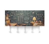 RLDOBOFE Support mural pour clés de mathématiques scolaires, support adhésif blanc avec 5 crochets, sans perçage, organiseur de porte-clés pour salon, porte d'entrée, couloir, bureau
