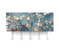 RLDOBOFE Support mural pour clés en forme de fleur d'amandier, support adhésif blanc avec 5 crochets, sans perçage, organiseur de porte-clés pour salon, porte d'entrée, couloir, bureau