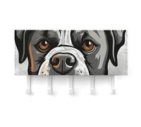 RLDOBOFE Support mural pour clés en forme de tête de bouledogue américain, support adhésif blanc avec 5 crochets, sans perçage, organisateur de porte-clés pour salon, porte d'entrée, couloir, bureau