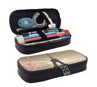 RLDOBOFE Trousse à crayons en cuir de grande capacité avec compartiments à double fermeture éclair - Tour de Paris - Organisateur pour homme et femme - Cadeau de bureau