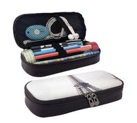 RLDOBOFE Trousse à crayons en cuir de grande capacité avec compartiments à double fermeture éclair - Tour Eiffel - Organisateur pour homme et femme - Cadeau de travail de bureau - Noir - 1