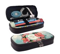 RLDOBOFE Trousse à crayons en cuir de grande capacité avec compartiments, double fermeture éclair, bannière florale hawaïenne, organisateur pour homme et femme, porte-crayons pour bureau, travail,