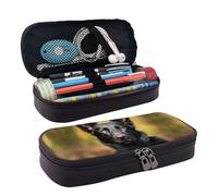 RLDOBOFE Trousse à crayons en cuir de grande capacité avec compartiments, double fermeture éclair, berger allemand, boîte à crayons pour homme et femme, cadeau de travail, Noir , Taille unique