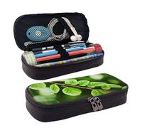 RLDOBOFE Trousse à crayons en cuir de grande capacité avec compartiments, double fermeture éclair, blanc, verdure naturelle, brindille, organiseur pour homme et femme, porte-crayons pour bureau,