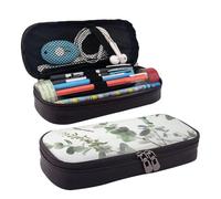RLDOBOFE Trousse à crayons en cuir de grande capacité avec compartiments, double fermeture éclair, blanc, verdure naturelle, brindille, organiseur pour homme et femme, porte-crayons pour bureau,