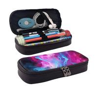RLDOBOFE Trousse à crayons en cuir de grande capacité avec compartiments, double fermeture éclair, bleu et rose, trousse à crayons pour homme et femme, cadeau de travail, noir, Noir , Taille unique