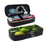 RLDOBOFE Trousse à crayons en cuir de grande capacité avec compartiments, double fermeture éclair, boîte à crayons vert citron pour homme et femme, cadeau de bureau, noir, taille unique, Noir , Taille