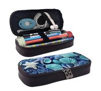 RLDOBOFE Trousse à crayons en cuir de grande capacité avec compartiments, double fermeture éclair, boîte à crayons bleue pour homme et femme, cadeau de bureau, noir, taille unique, Noir , Taille