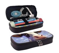 RLDOBOFE Trousse à crayons en cuir de grande capacité avec compartiments, double fermeture éclair, boîte à crayons en forme de vache mignonne pour homme et femme, cadeau de bureau, noir, taille