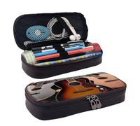 RLDOBOFE Trousse à crayons en cuir de grande capacité avec compartiments, double fermeture éclair, boîte à crayons pour homme et femme, cadeau de travail, Noir , Taille unique