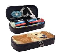 RLDOBOFE Trousse à crayons en cuir de grande capacité avec compartiments, double fermeture éclair, boîte à crayons Golden retriever, organiseur pour homme et femme, cadeau de bureau, noir, une, Noir ,