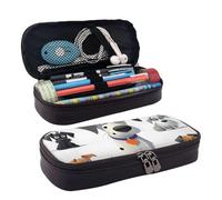 RLDOBOFE Trousse à crayons en cuir de grande capacité avec compartiments, double fermeture éclair, boîte à crayons pour homme et femme, cadeau de bureau, noir, taille unique, Noir , Taille unique