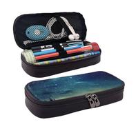 RLDOBOFE Trousse à crayons en cuir de grande capacité avec compartiments double fermeture éclair céleste ciel nocturne organisateur pour homme femme porte-crayons pour bureau travail cadeau noir