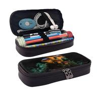 RLDOBOFE Trousse à crayons en cuir de grande capacité avec compartiments - Double fermeture éclair - Champignons dans le noir - Organisateur pour homme et femme - Cadeau de bureau, Noir , Taille