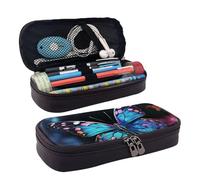 RLDOBOFE Trousse à crayons en cuir de grande capacité avec compartiments, double fermeture éclair, charmante boîte à crayons papillon pour homme et femme, cadeau de bureau, noir, Noir , Taille unique